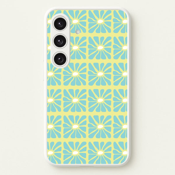 Square Abstract Flowers Blue Galaxy S25 Case
