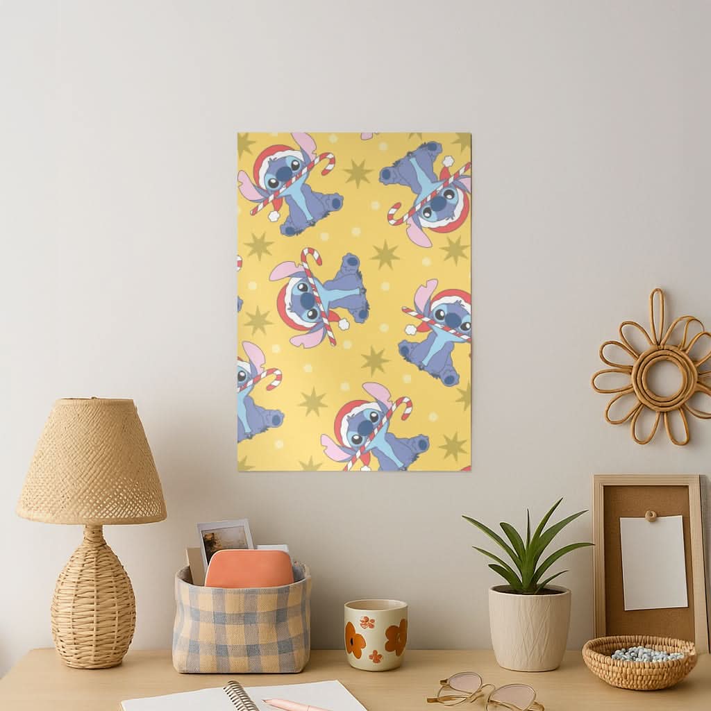 Cute Blue Alien Candycane Christmas Pattern Art Print