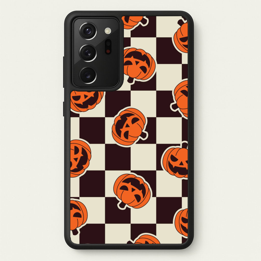 Pumpkin Stickers Checkered Pattern Galaxy Note 20 Ultra Case