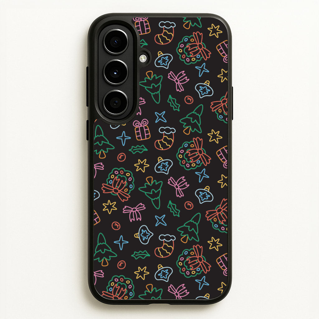 Neon Christmas Icons Pattern I Galaxy A56 Case