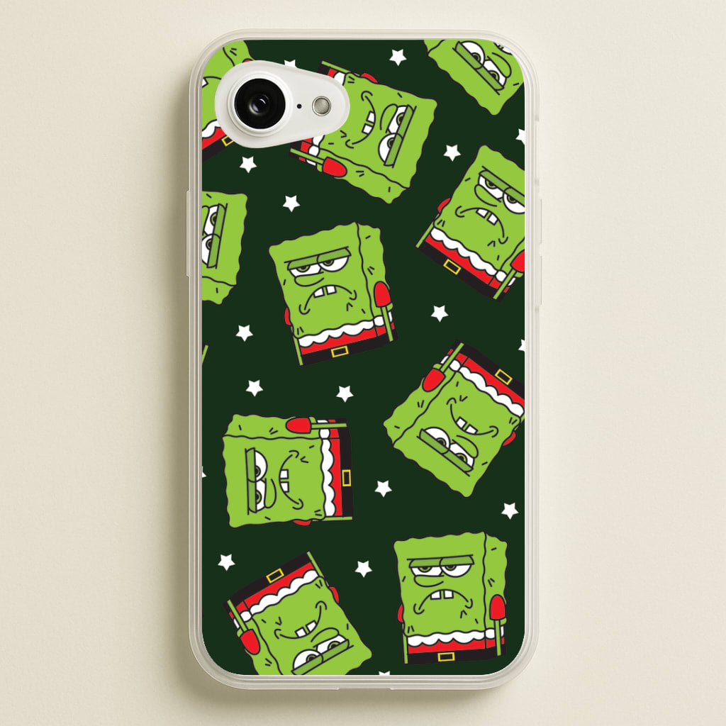 Grumpy Christmas Cartoon Sponge Pattern iPhone 16e Case