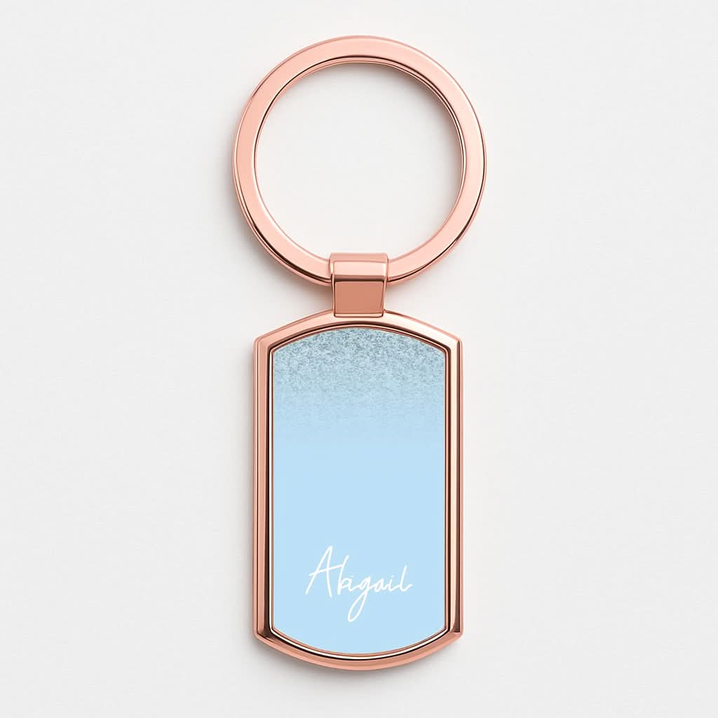 Blue Glitter Personalised Name Rose Gold Keyring