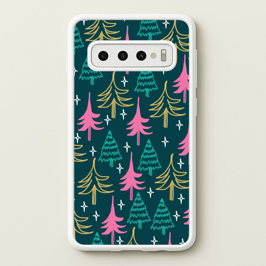 Colourful Sketched Christmas Trees Pattern Galaxy S10 Case