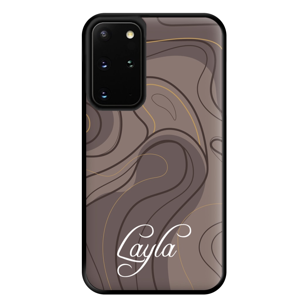 Brown Marble Waves Personalised Name Galaxy S20 Plus Case