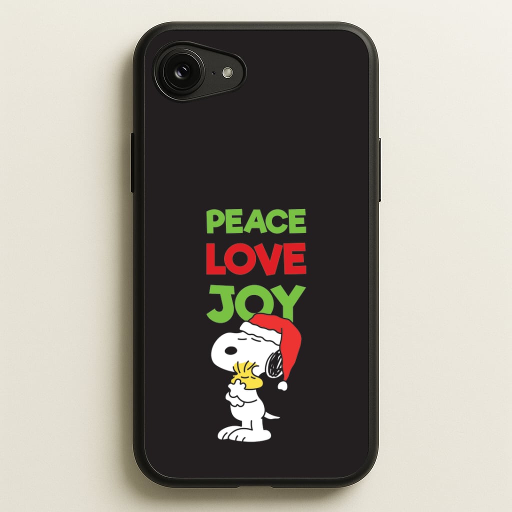 Peace, Love, Joy Christmas Cartoon Beagle iPhone 16e Case