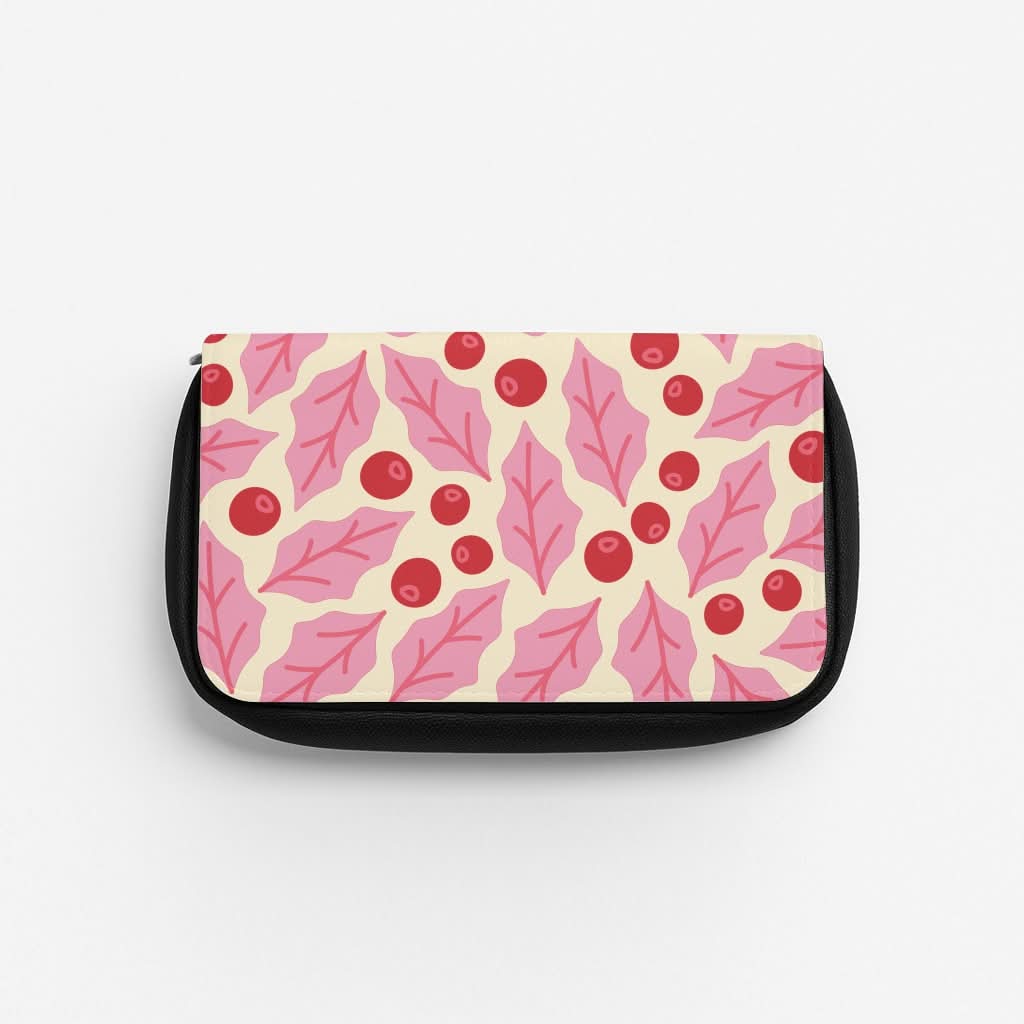 Pink Holly And Berries Pattern Pencil Case