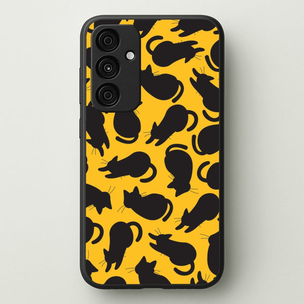 Black Cat Silhouettes Pattern Galaxy A35 Case