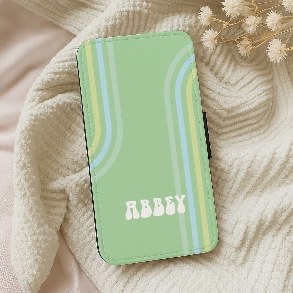Retro Green Personalised Name Leather Phone Case