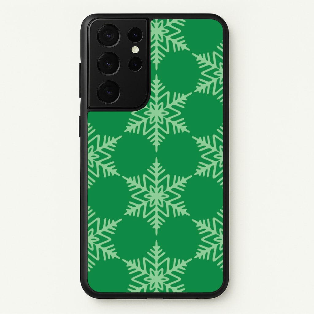 Green Giant Snowflakes Christmas Pattern Galaxy S21 Ultra Case