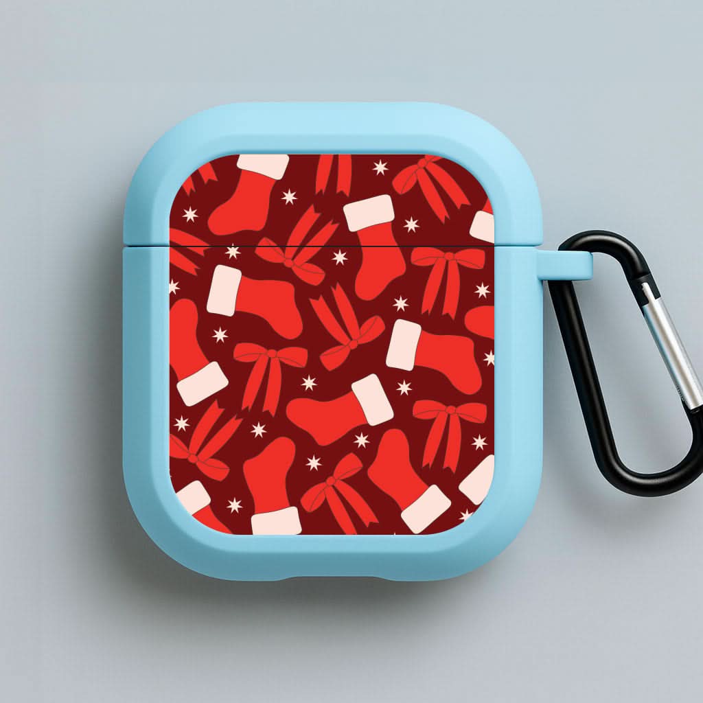 Stockings And Bows Pattern Blue AirPods Case