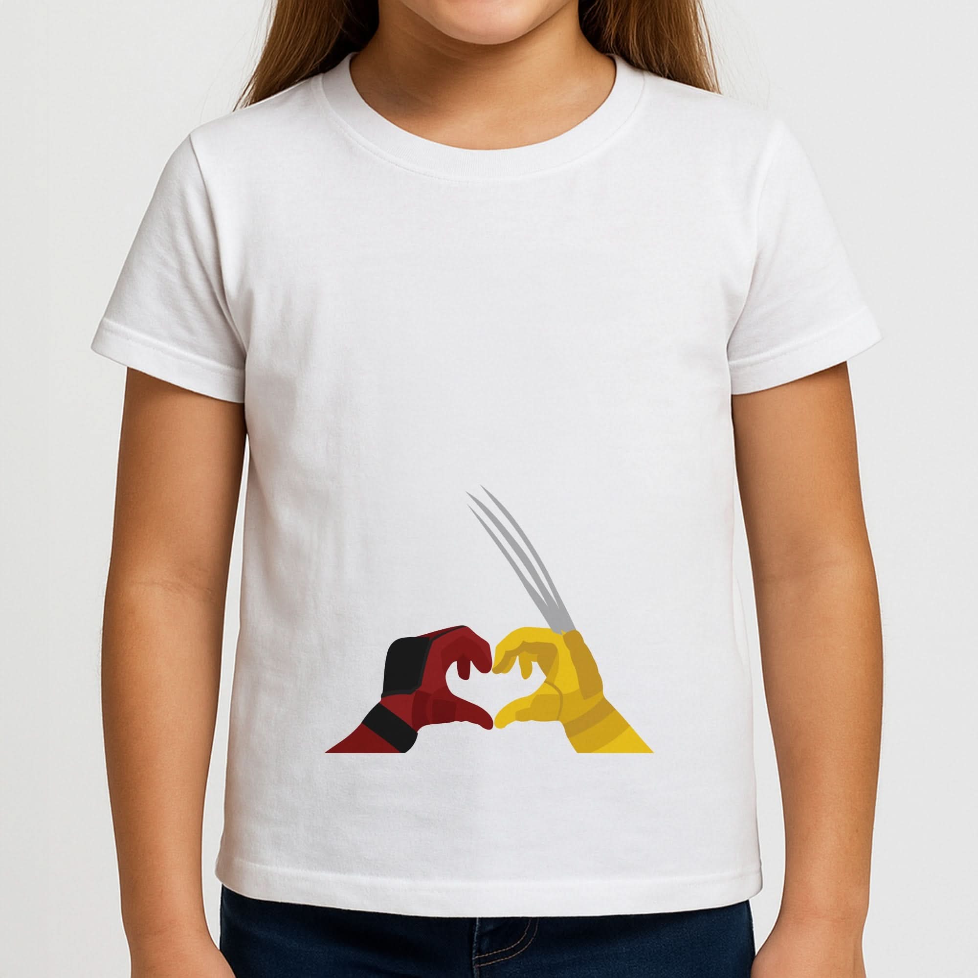 Red And Yellow Heroes Love Heart Girls T-Shirt