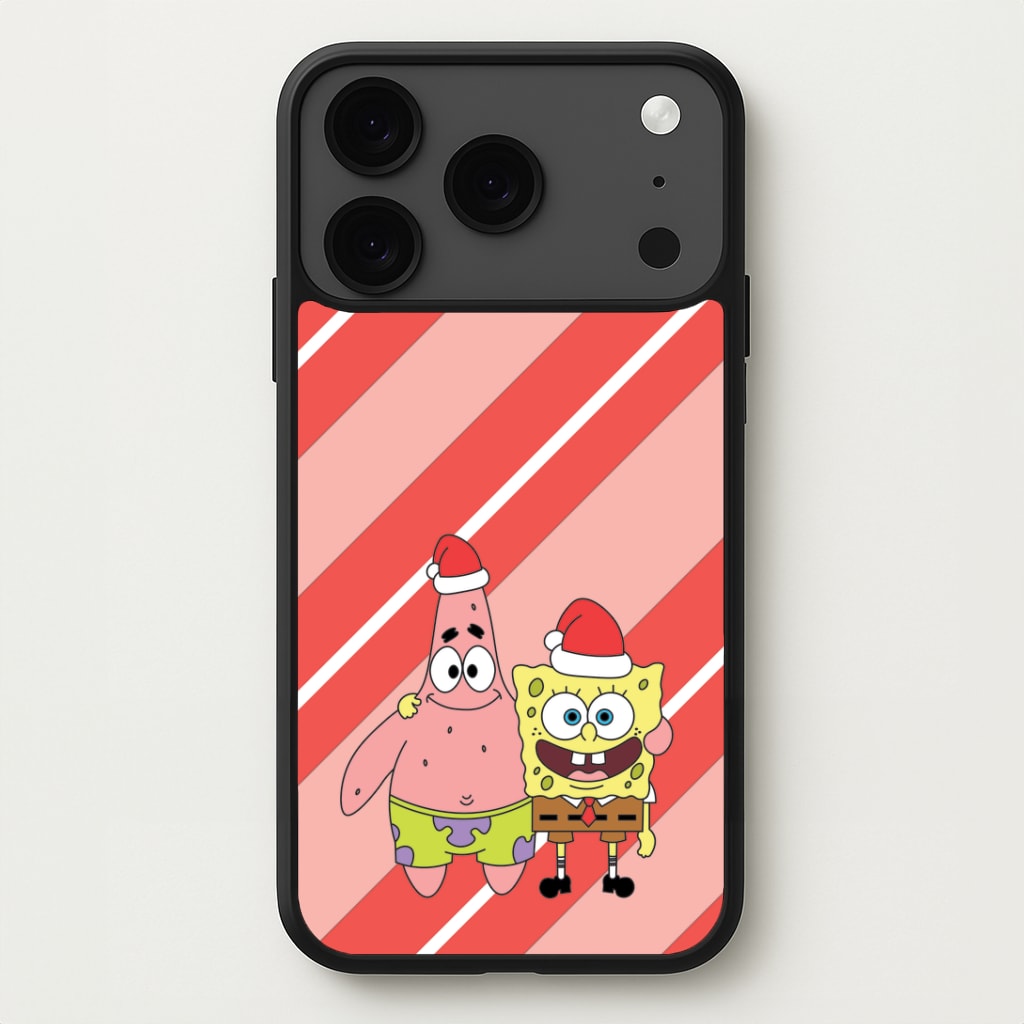 Cartoon Sponge And Starfish Christmas Hats iPhone 17 Pro Max Case