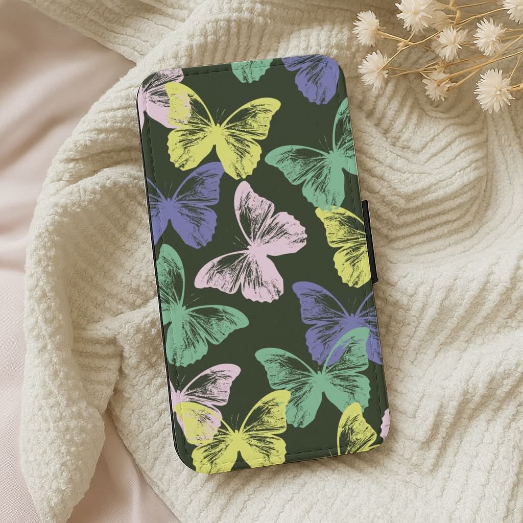 Colourful Butterfly Stamps Pattern Leather Phone Case