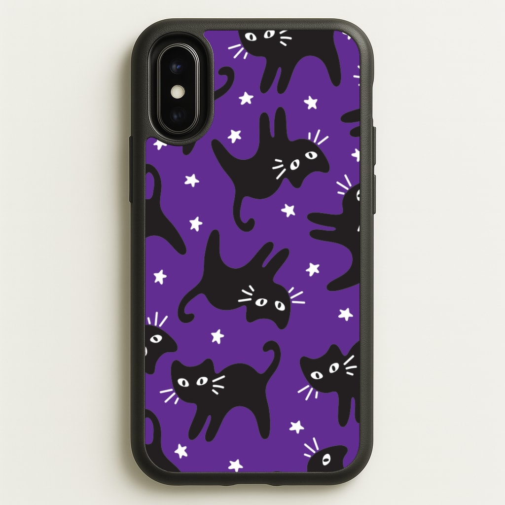 Cartoon Black Cats And Stars Pattern iPhone X / XS Case
