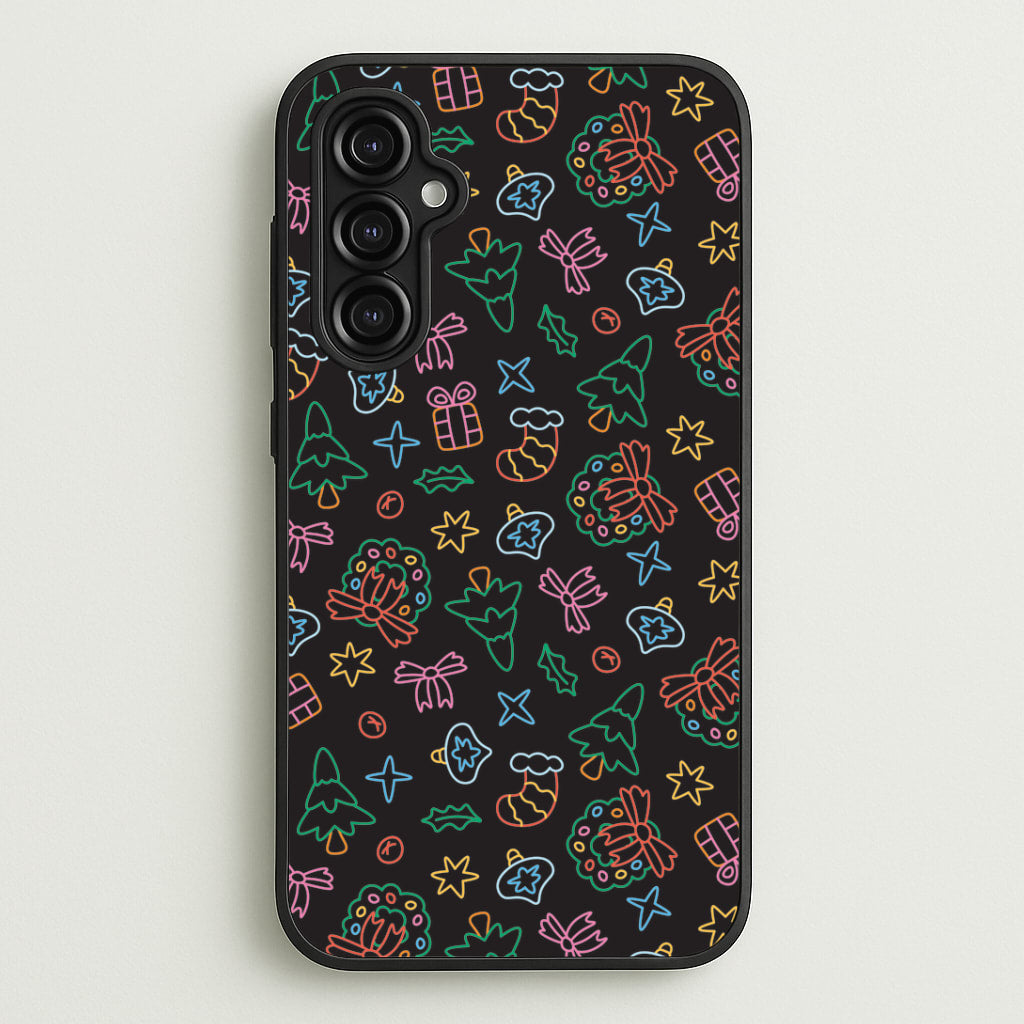 Neon Christmas Icons Pattern I Galaxy A14 Case