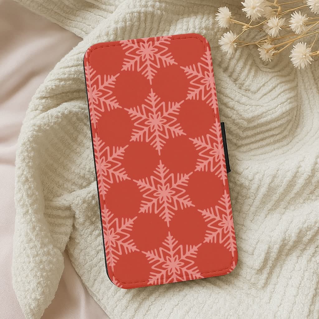 Red Giant Snowflakes Christmas Pattern Leather Phone Case