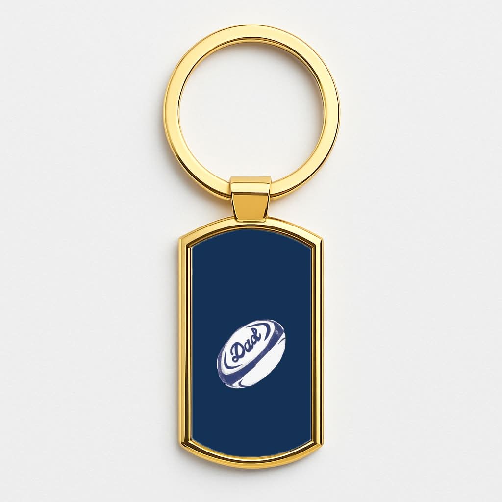 Dad Rugby Ball Gold Keyring