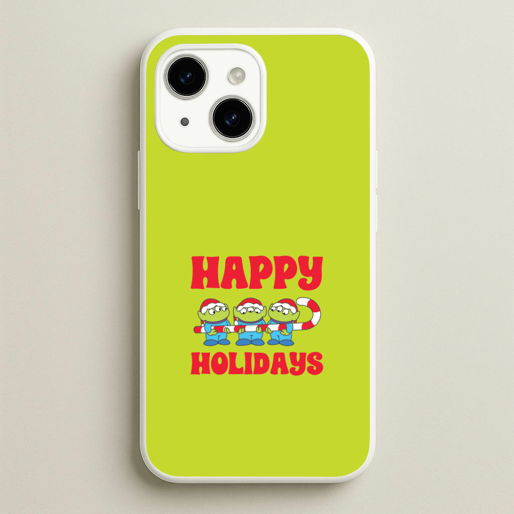 Happy Holidays Cute Green Aliens iPhone 14 Plus Case