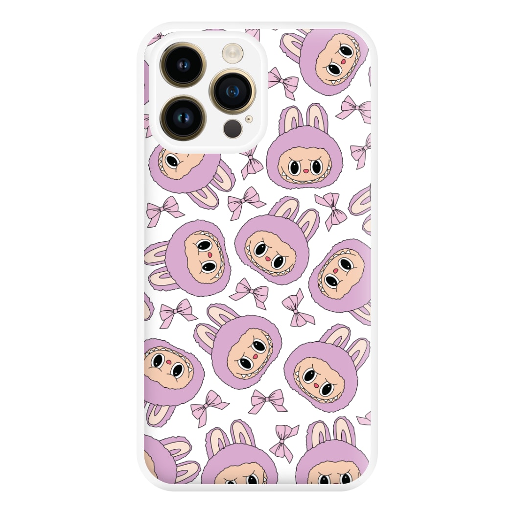Cute Purple Monster And Bows Pattern iPhone 14 Pro Max Case