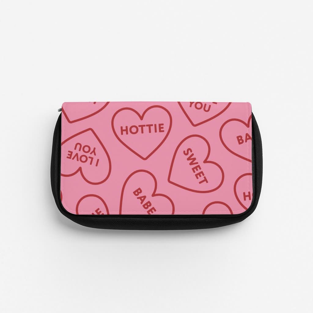 Quote Love Hearts Pattern Pencil Case