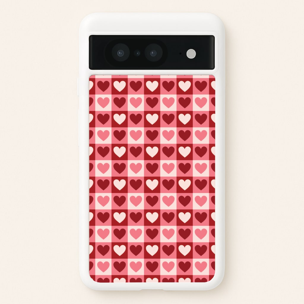 Pink Tartan Love Hearts Pattern Google Pixel 8 Case