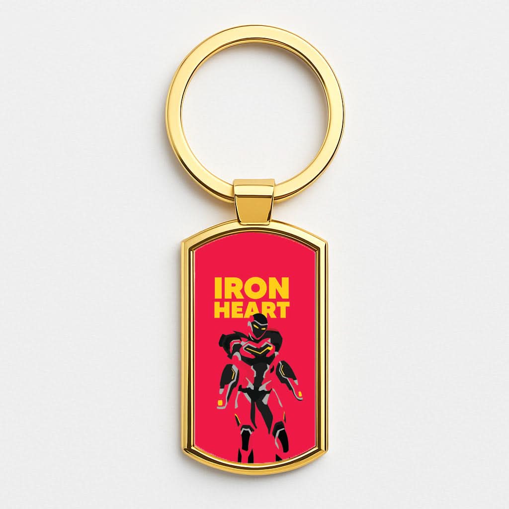 Metal Heart Hero Standing Gold Keyring