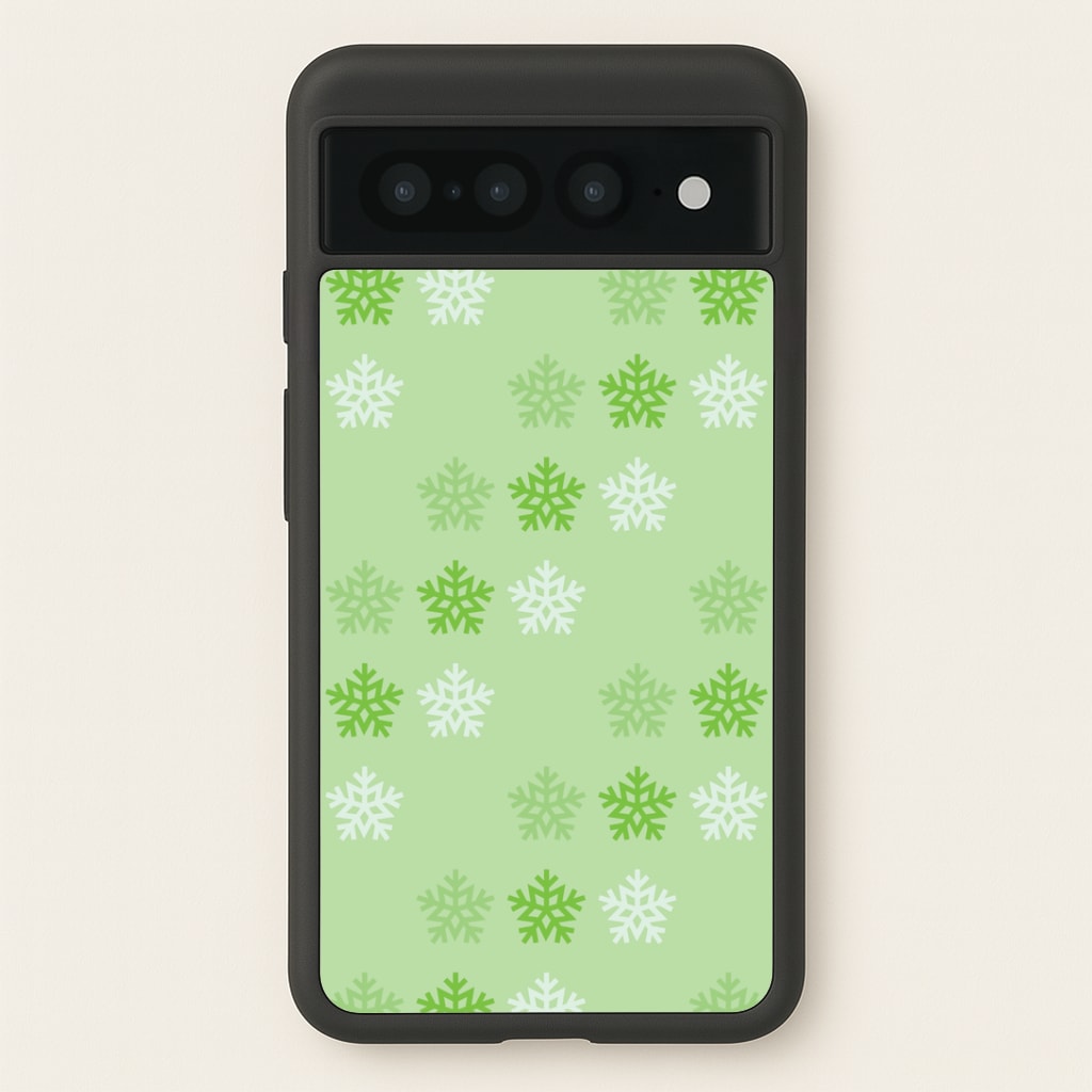 Green Slowflakes Christmas Pattern Google Pixel 7 Pro Case