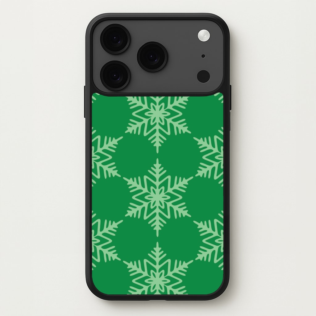 Green Giant Snowflakes Christmas Pattern iPhone 17 Pro Max Case