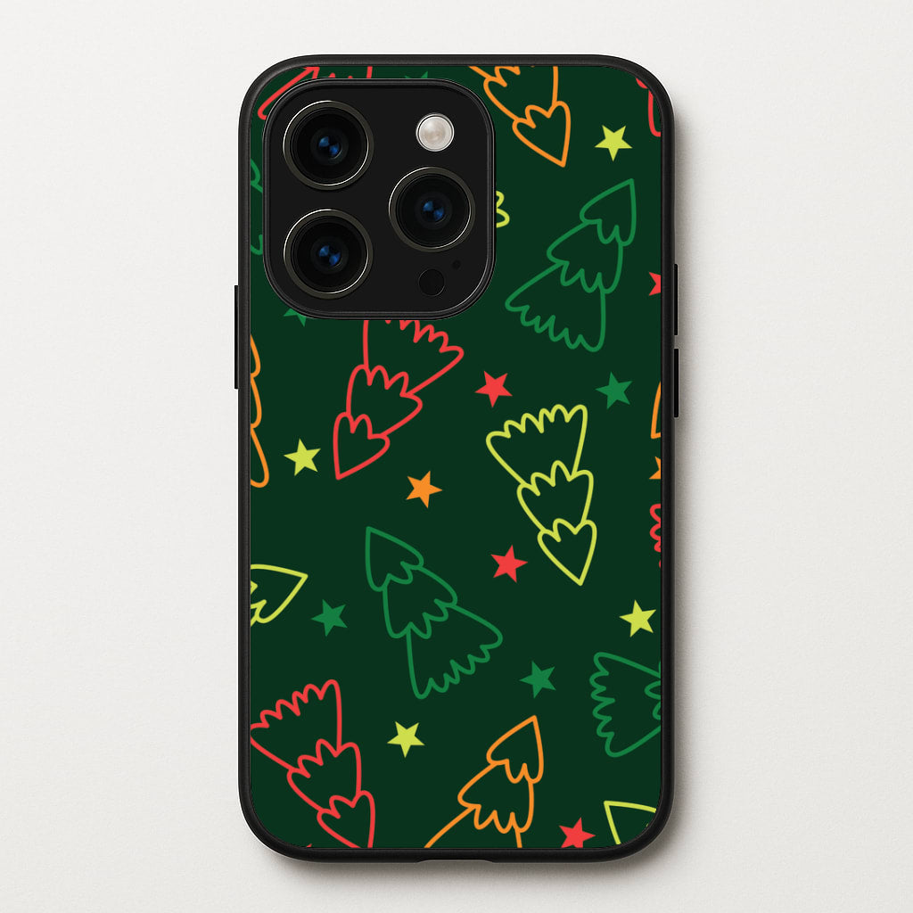 Colourful Christmas Tree Outlines Pattern iPhone 14 Pro Max Case