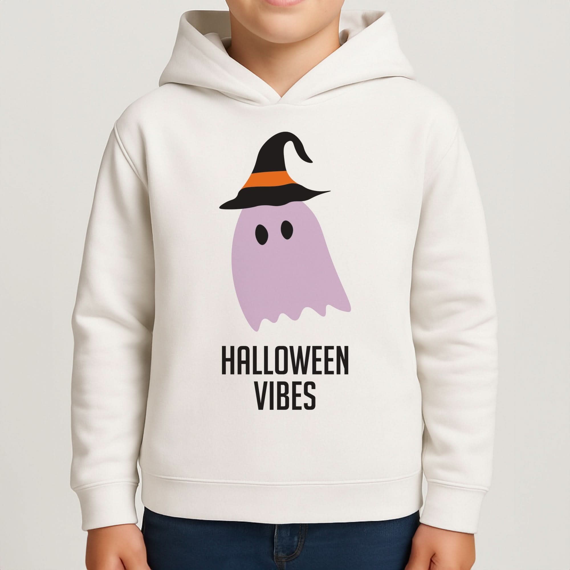 Purple Ghost Halloween Vibes Boys Hoodie