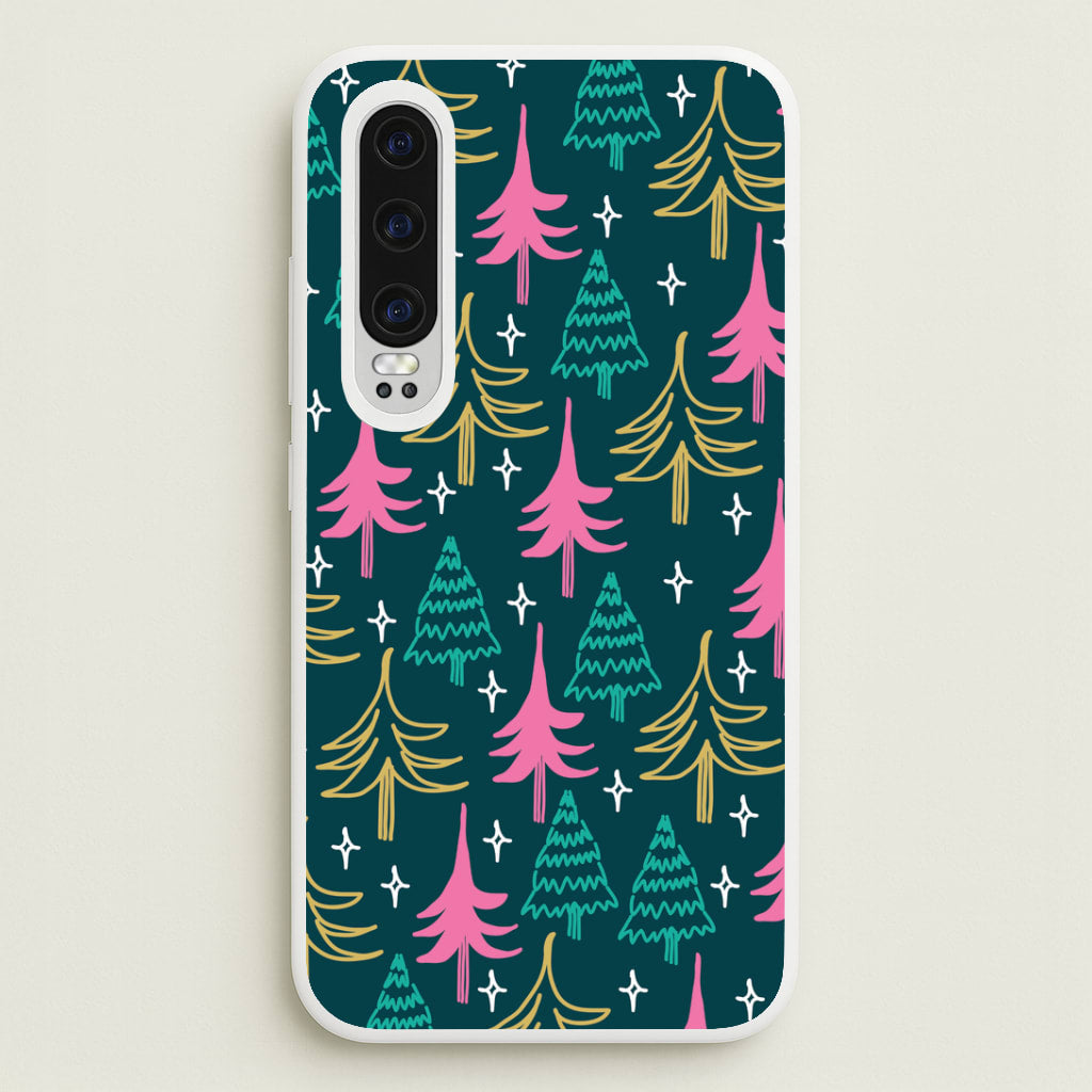 Colourful Sketched Christmas Trees Pattern Huawei P30 Case