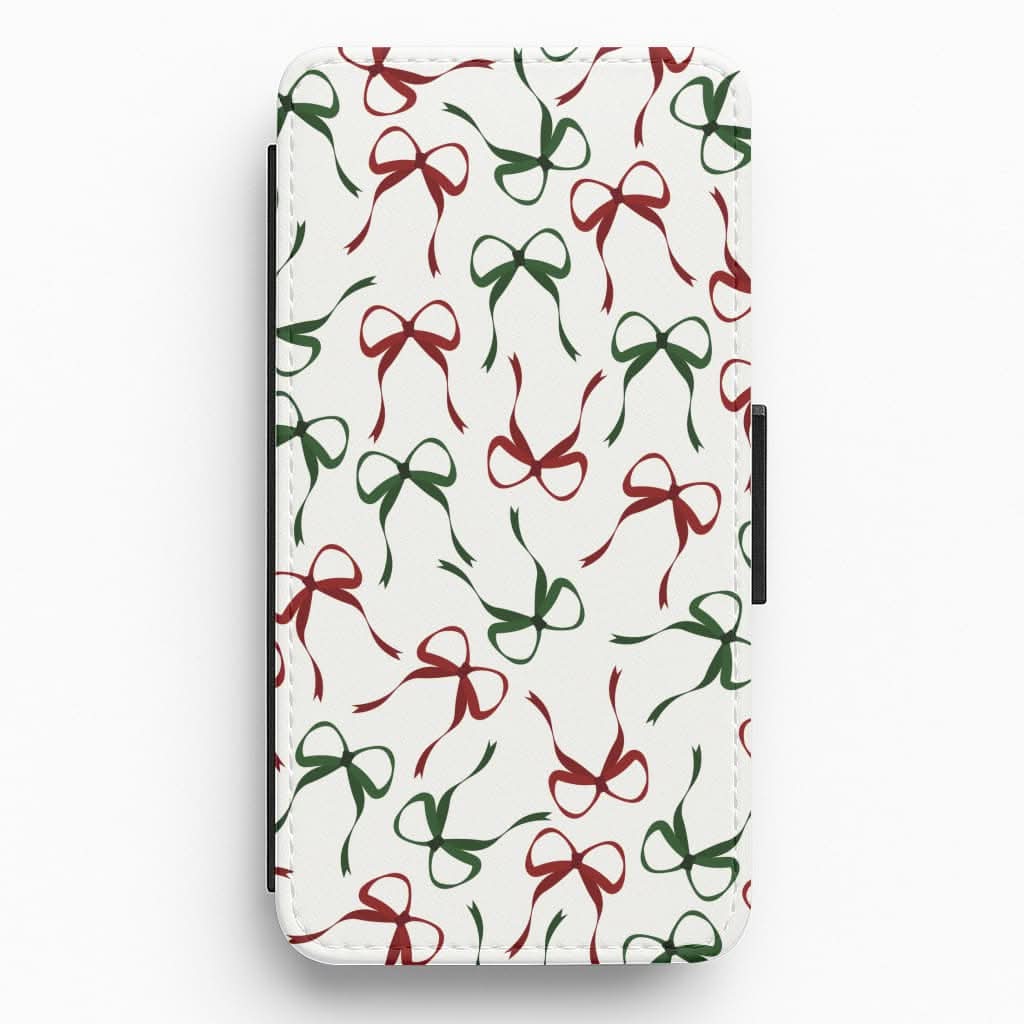 Red And Green Coquette Christmas Bows Pattern Flip / Wallet Phone Case