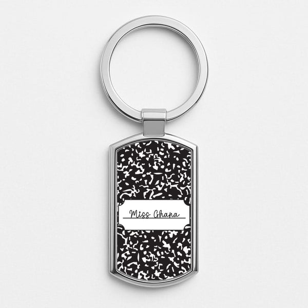 Personalised School Notebook Silver Metal Keyring