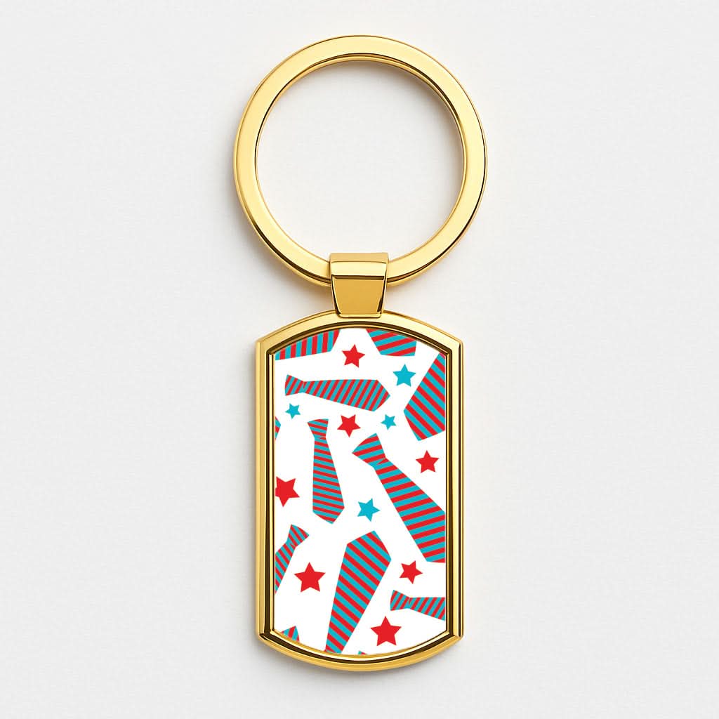 Tie And Stars Pattern Gold Keyring