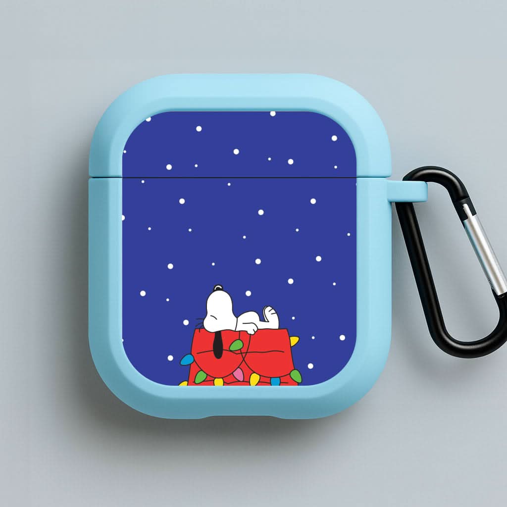 Cartoon Beagle Fairylights Blue AirPods Case