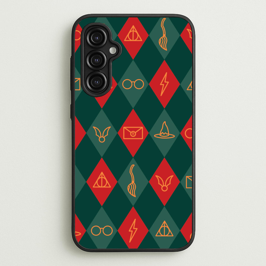 Christmas Wizard Icons Argyle Pattern Galaxy A14 Case