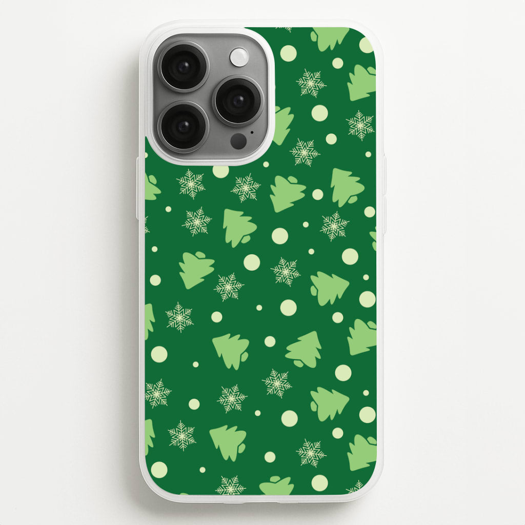 Cartoon Christmas Trees And Snowflakes Pattern iPhone 13 Pro Max Case