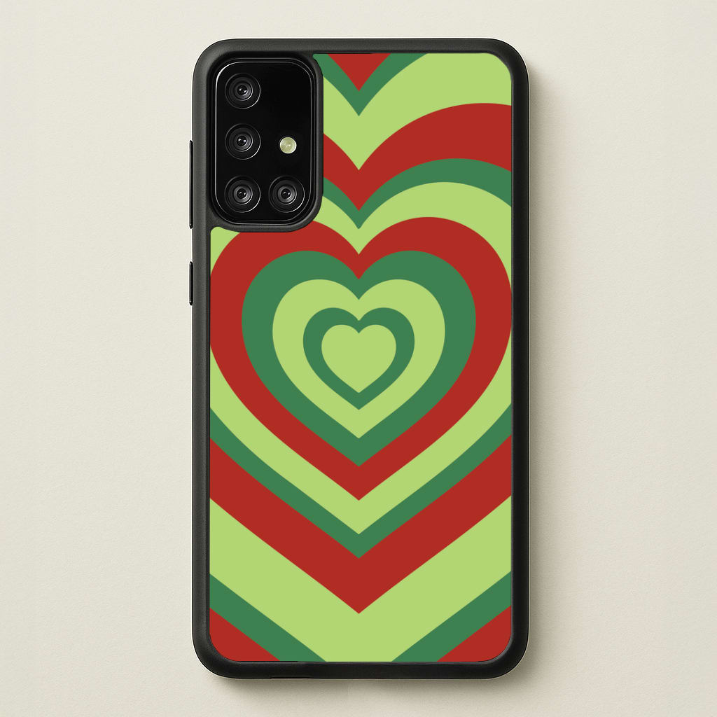 Red And Green Trippy Heart Christmas Pattern Galaxy A71 Case