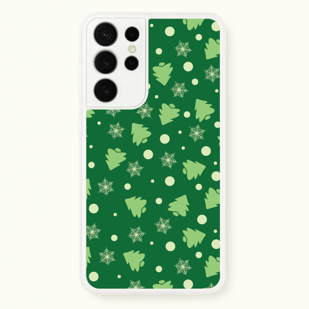 Cartoon Christmas Trees And Snowflakes Pattern Galaxy S21 Ultra Case