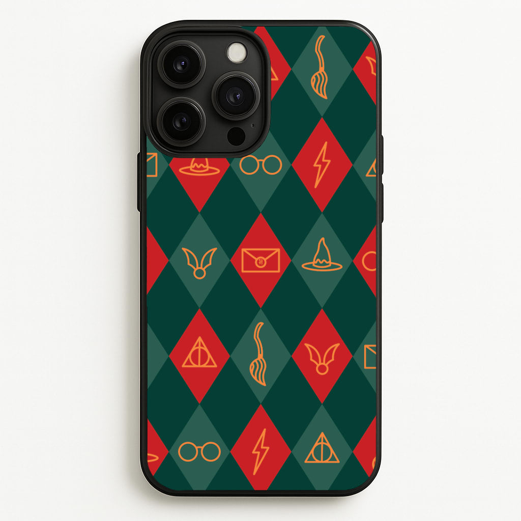 Christmas Wizard Icons Argyle Pattern iPhone 13 Pro Case