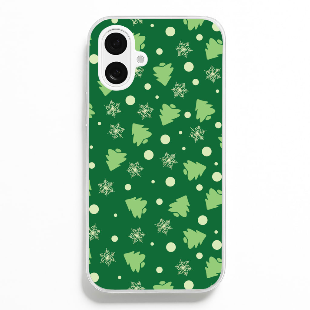 Cartoon Christmas Trees And Snowflakes Pattern iPhone 16 Plus Case