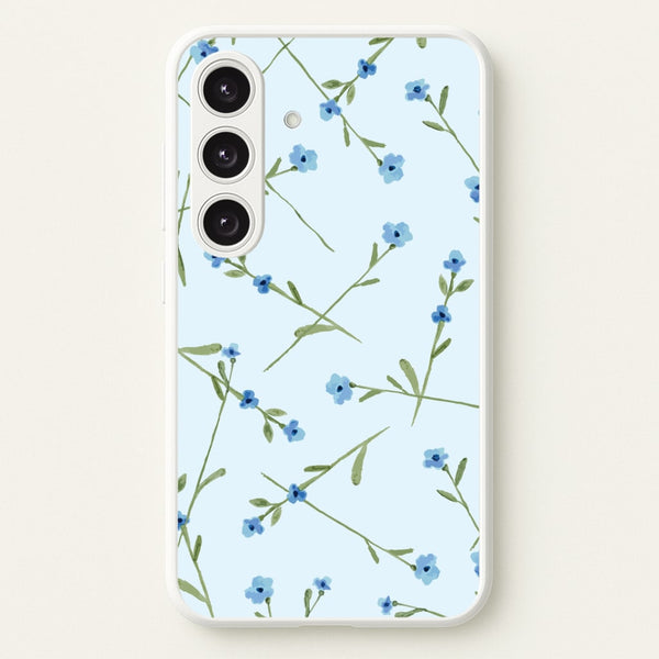 Baby Blue Floral Pattern Galaxy S25 Plus Case