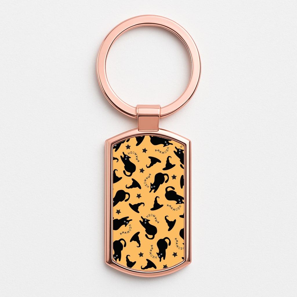 Black Cat And Hats Pattern Rose Gold Keyring
