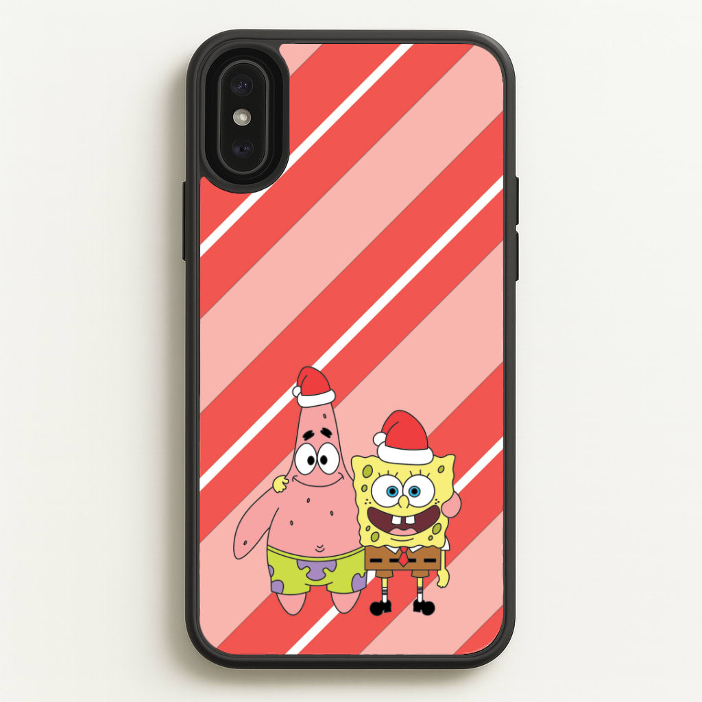 Cartoon Sponge And Starfish Christmas Hats iPhone XS Max Case
