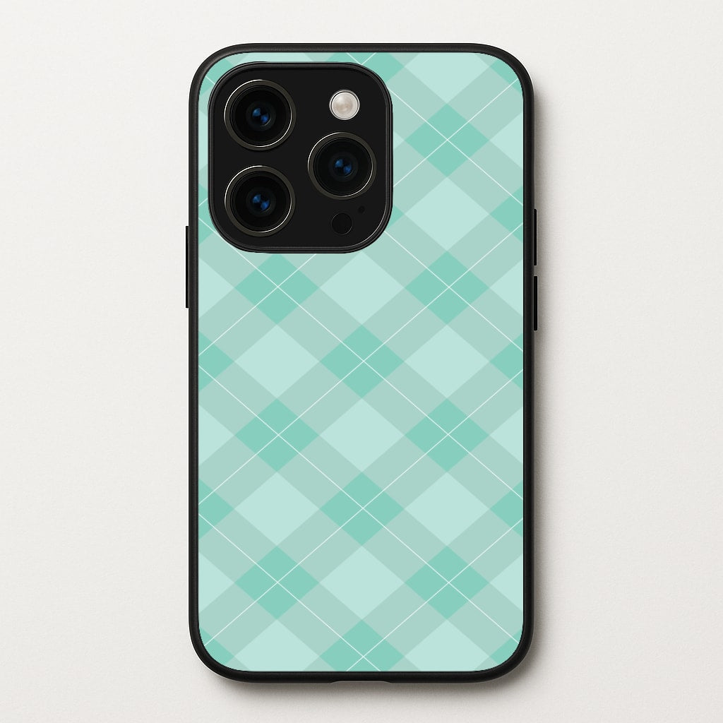 Light Cyan Tartan Christmas Pattern iPhone 15 Pro Max Case
