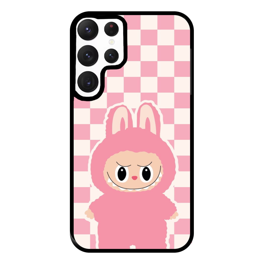 Checkered Cute Pink Monster Galaxy S22 Ultra Case