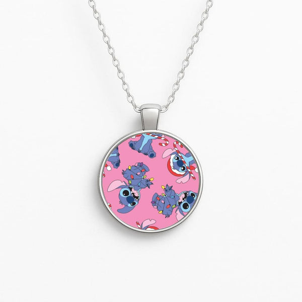 Christmas Cute Blue Alien Pattern Circle Necklace