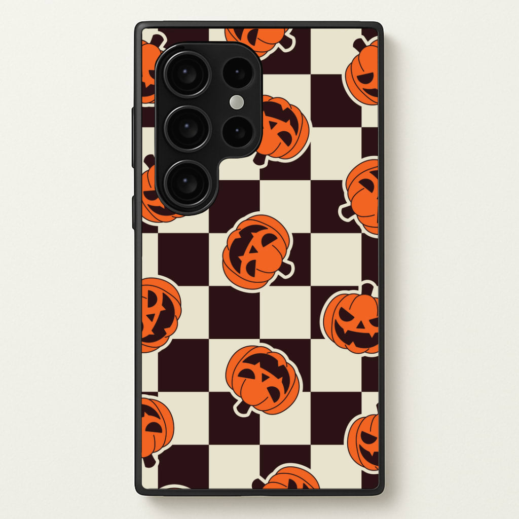 Pumpkin Stickers Checkered Pattern Galaxy S24 Ultra Case