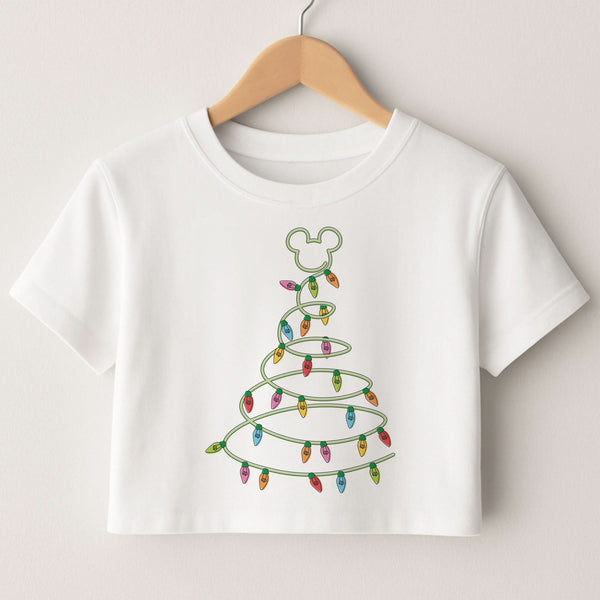 Cartoon Mouse Christmas Tree Lights Crop Top