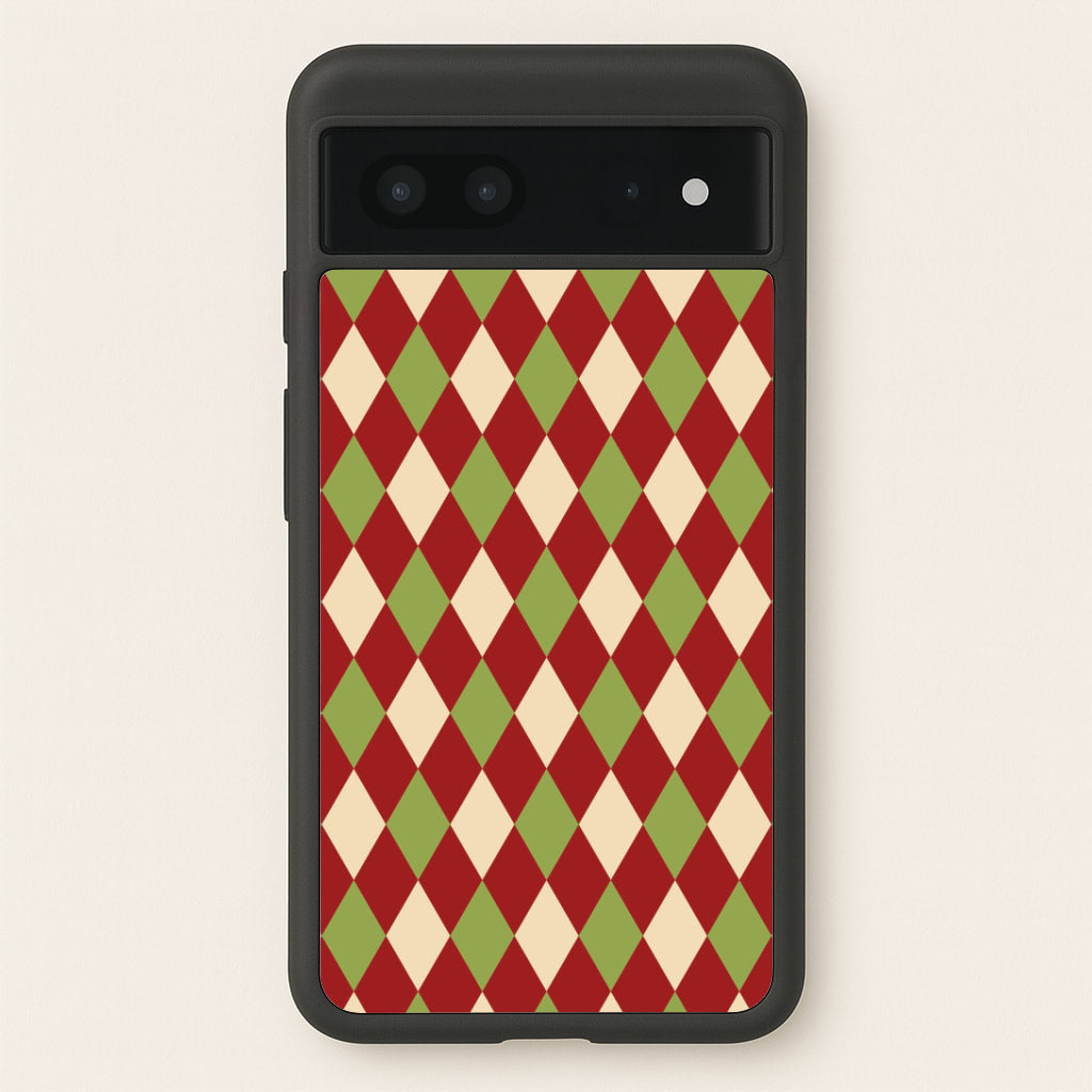 Red And Green Argyle Christmas Pattern Google Pixel 7 Case